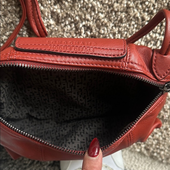 Longchamp Le Pilage Cuir Red Leather Crossbody Bag - Picture 7 of 9